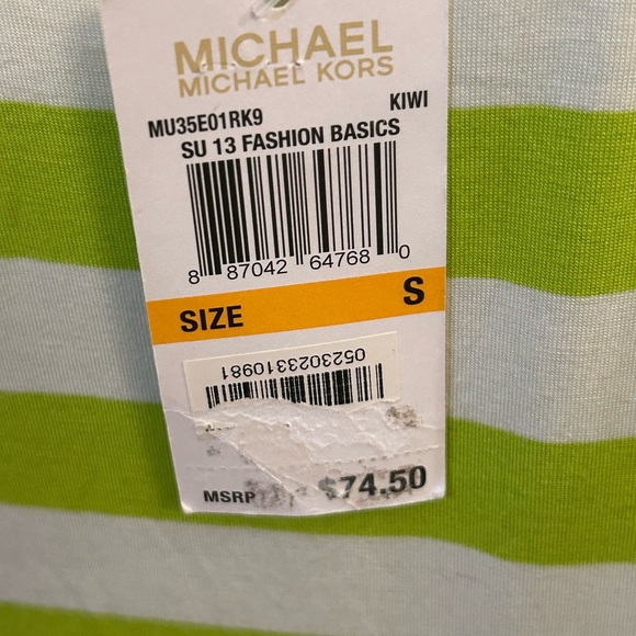 NWT Michael Kors lime green and white striped tunic top. - Picture 3 of 8